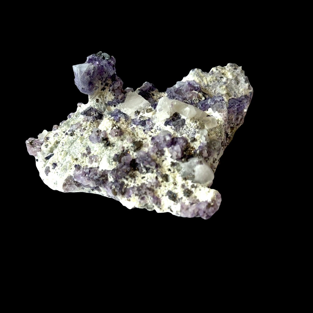 Raw Fluorite with Calcite and Pyrite Gemstone Slab
