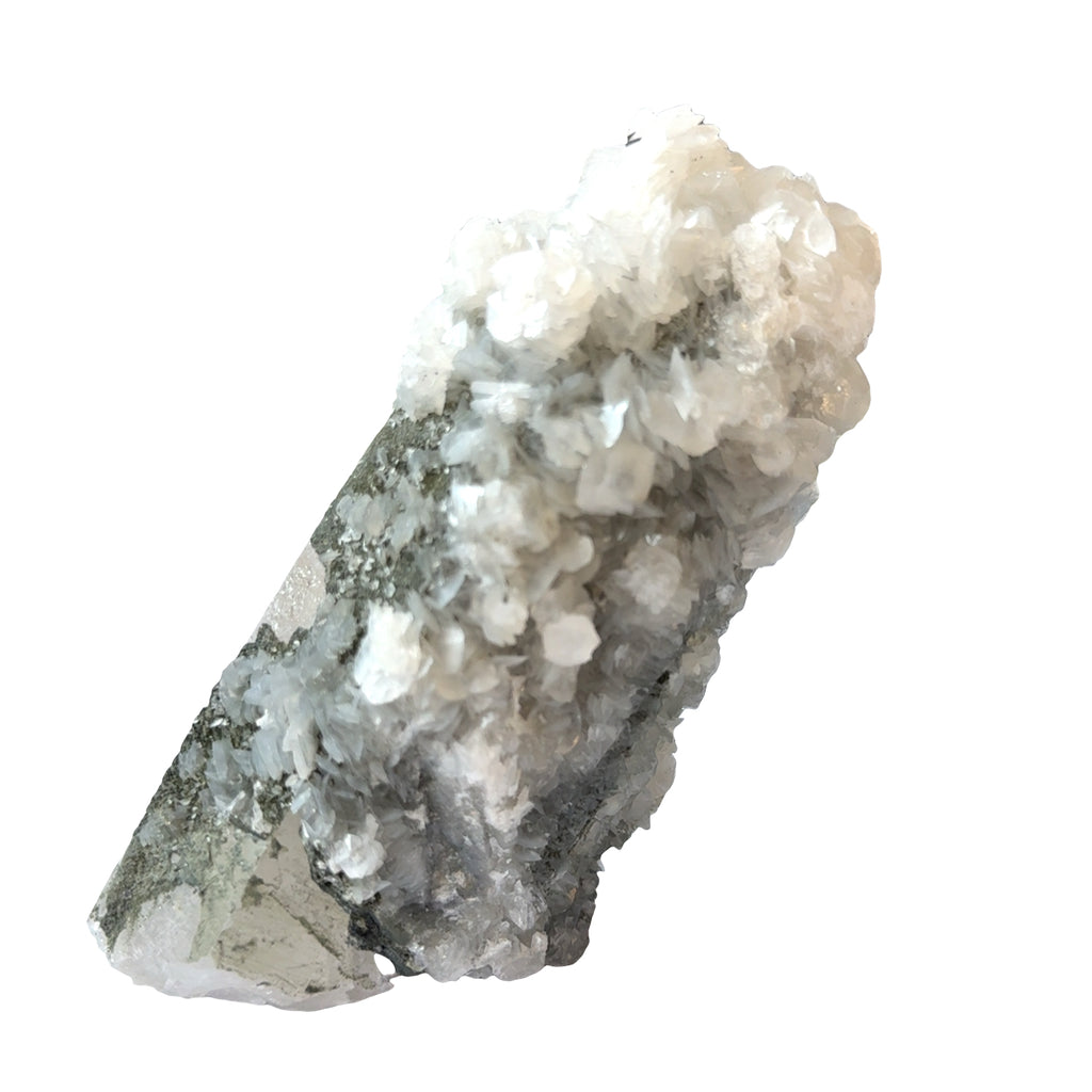 Clear Quartz Point with Calcite, Fluorite, and Pyrite Inclusions