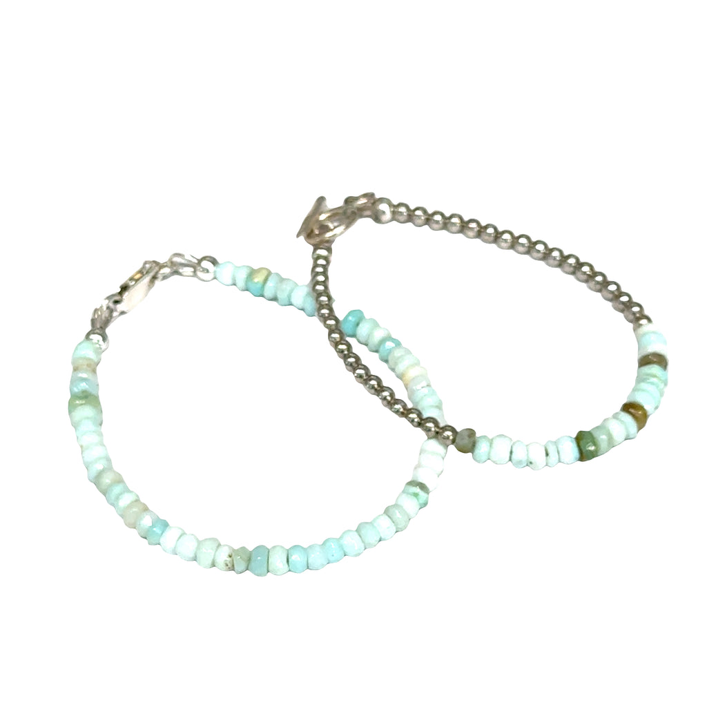 Blue Opal Beaded Gemstone Bracelet – 6.5" Faceted Gemstones with Sterling Silver Toggle | Calming & Clarity Crystal Jewelry