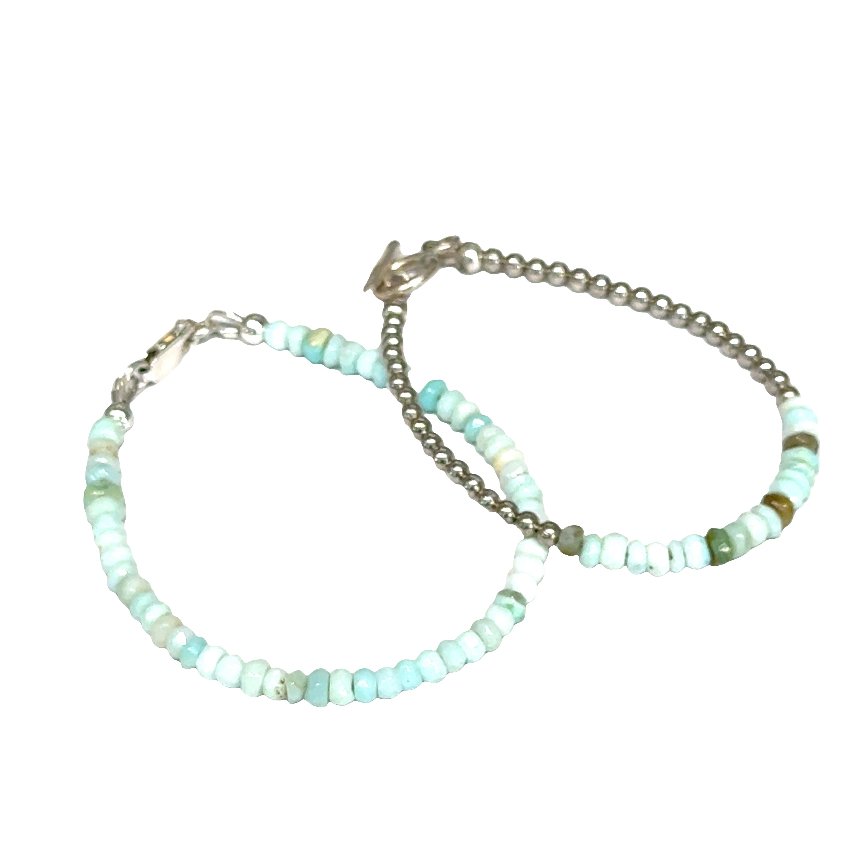 Blue Opal Beaded Gemstone Bracelet – 6.5" Faceted Gemstones with Sterling Silver Toggle | Calming & Clarity Crystal Jewelry