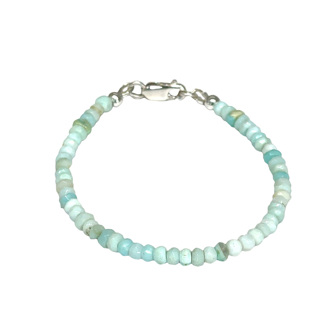 Blue Opal Beaded Gemstone Bracelet – 6.5" Faceted Gemstones with Sterling Silver Toggle | Calming & Clarity Crystal Jewelry