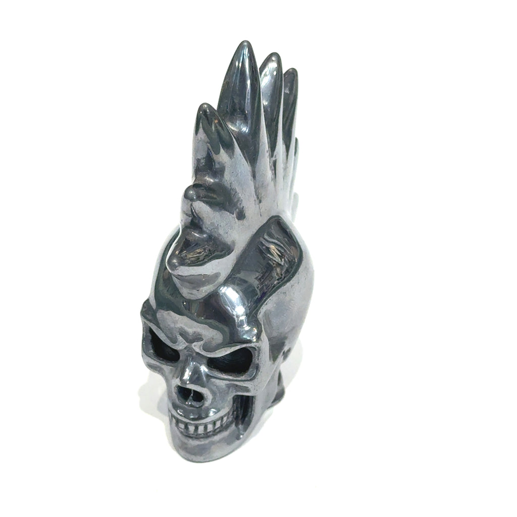 Hematite Mohawk Skull Carving | Ethically Sourced Crystal for Grounding, Protection & Unshakeable Sovereign Power