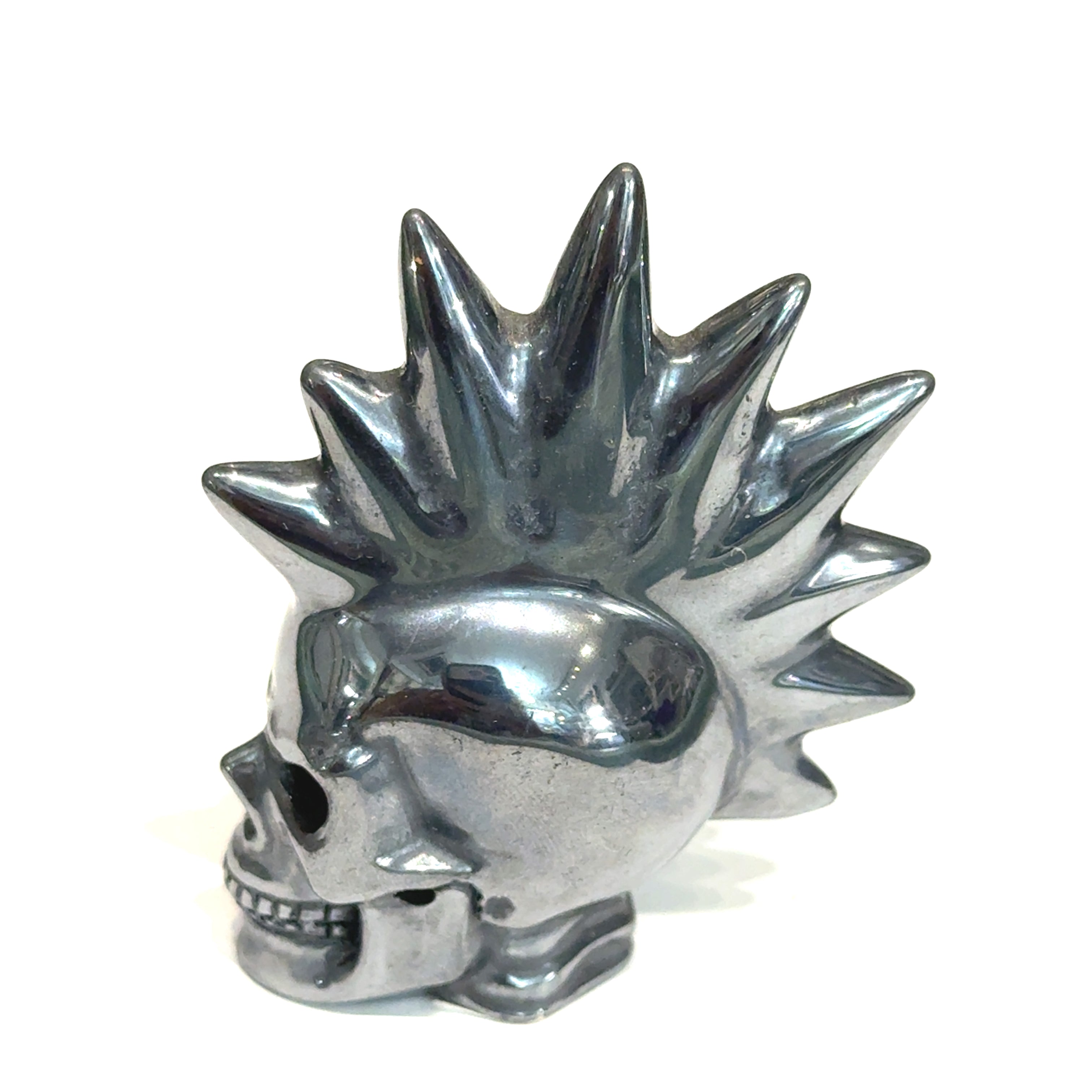Hematite Mohawk Skull Carving | Ethically Sourced Crystal for Grounding, Protection & Unshakeable Sovereign Power