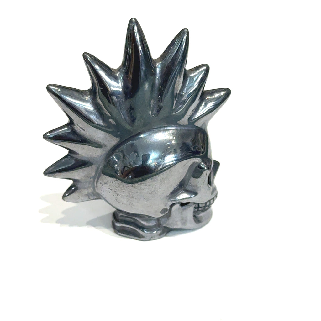 Hematite Mohawk Skull Carving | Ethically Sourced Crystal for Grounding, Protection & Unshakeable Sovereign Power