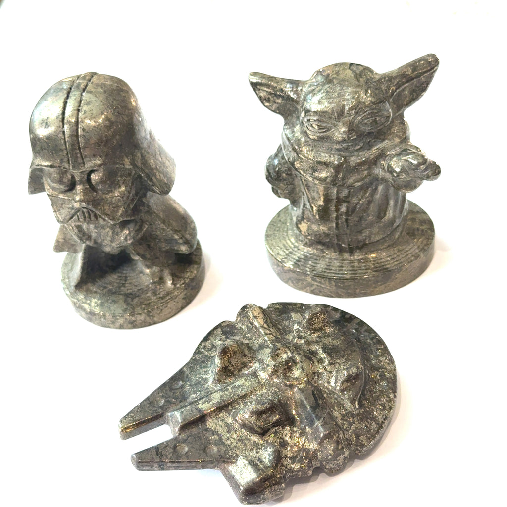 Star Wars Pyrite Crystal Carvings: Darth Vader, Yoda and the Millennium Falcon
