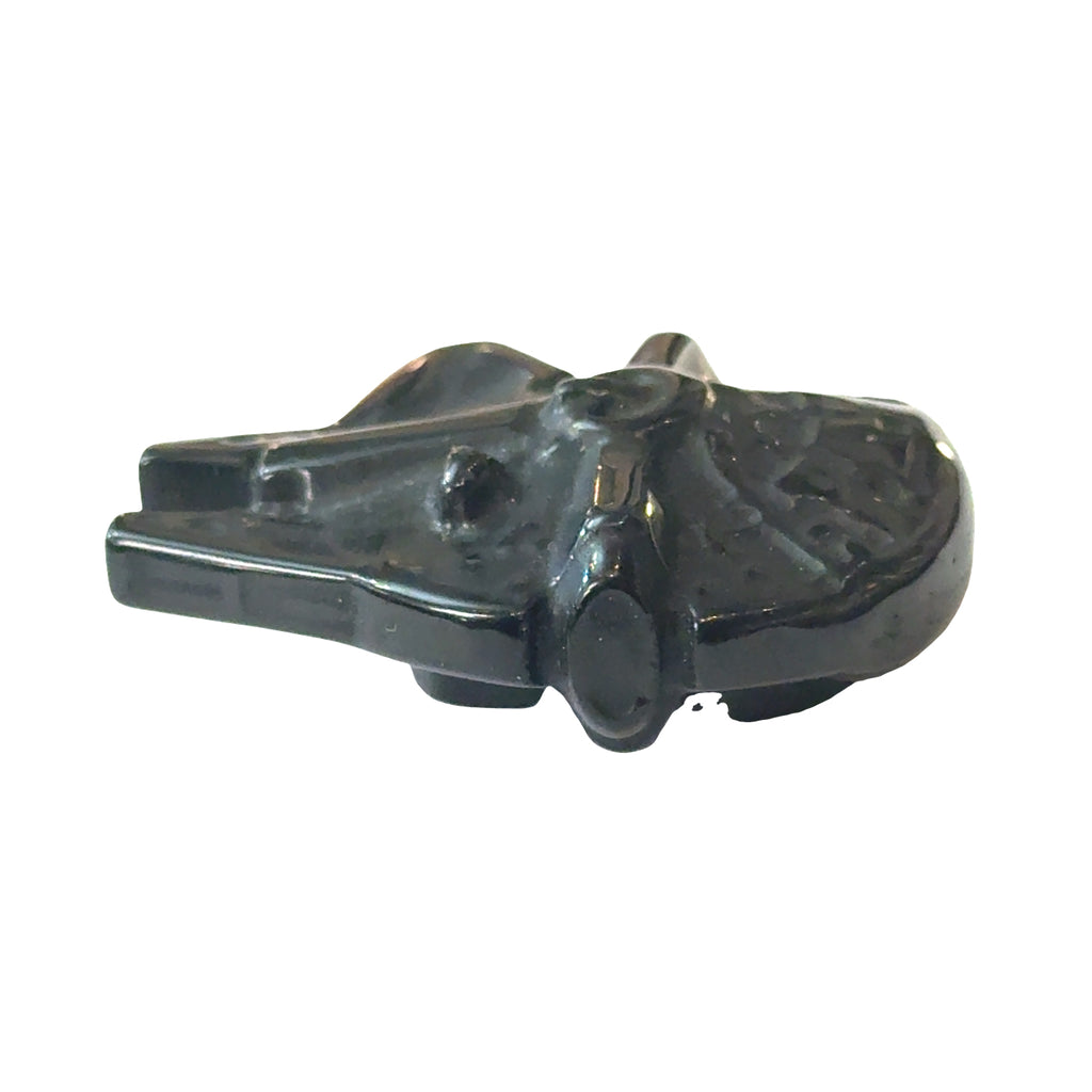 Black Obsidian Millennium Falcon Carving Star Wars Crystal Collectible | Hand-Carved Black Obsidian