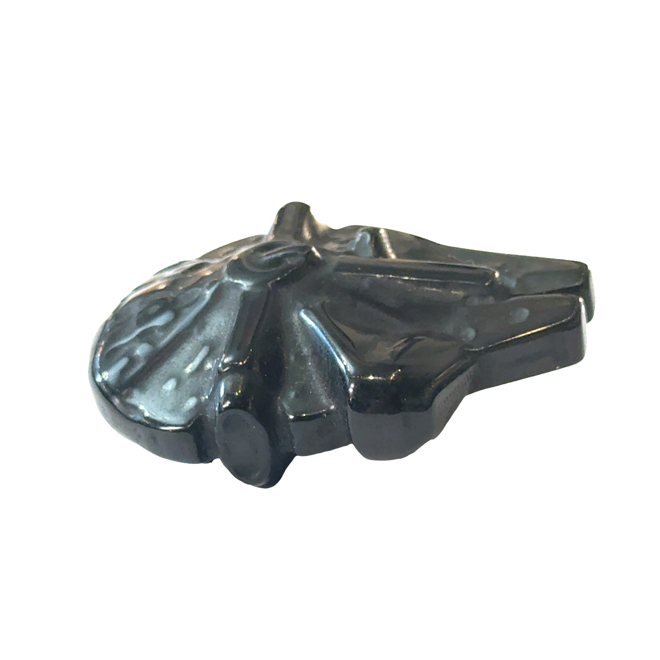 Black Obsidian Millennium Falcon Carving Star Wars Crystal Collectible | Hand-Carved Black Obsidian