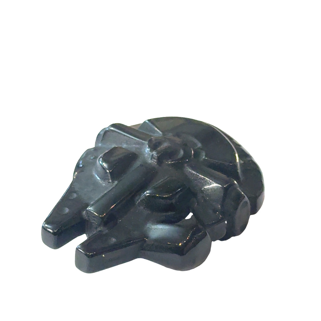 Black Obsidian Millennium Falcon Carving Star Wars Crystal Collectible | Hand-Carved Black Obsidian