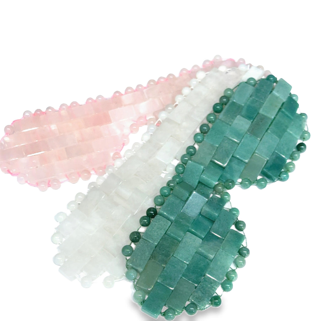 Gemstone Eye Mask: Rose Quartz, Green Aventurine, and White Jade Crystal Wellness Ritual Tool