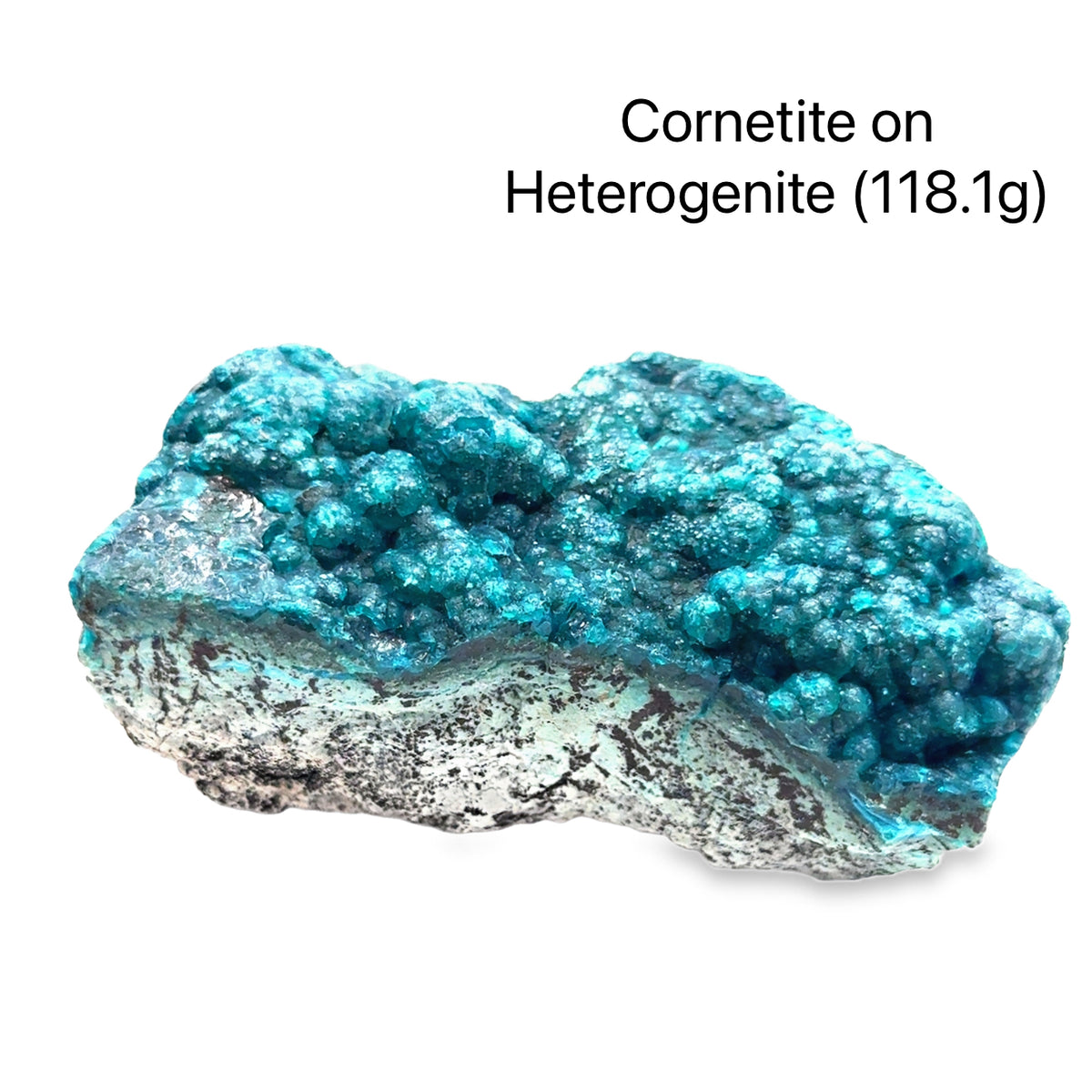 Cornetite on Heterogenite Raw Gemstone From the Democratic Republic of Congo