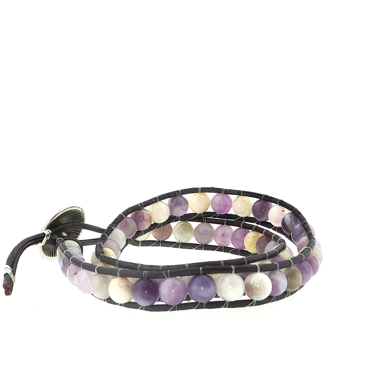 Purple Jade Gemstone Double Leather Wrap Bracelet