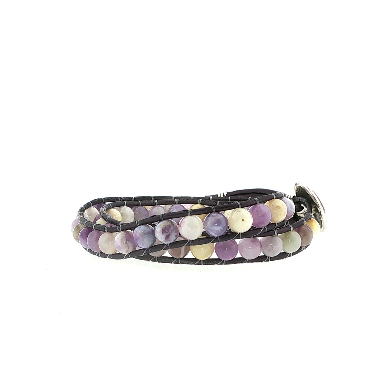 Purple Jade Gemstone Double Leather Wrap Bracelet