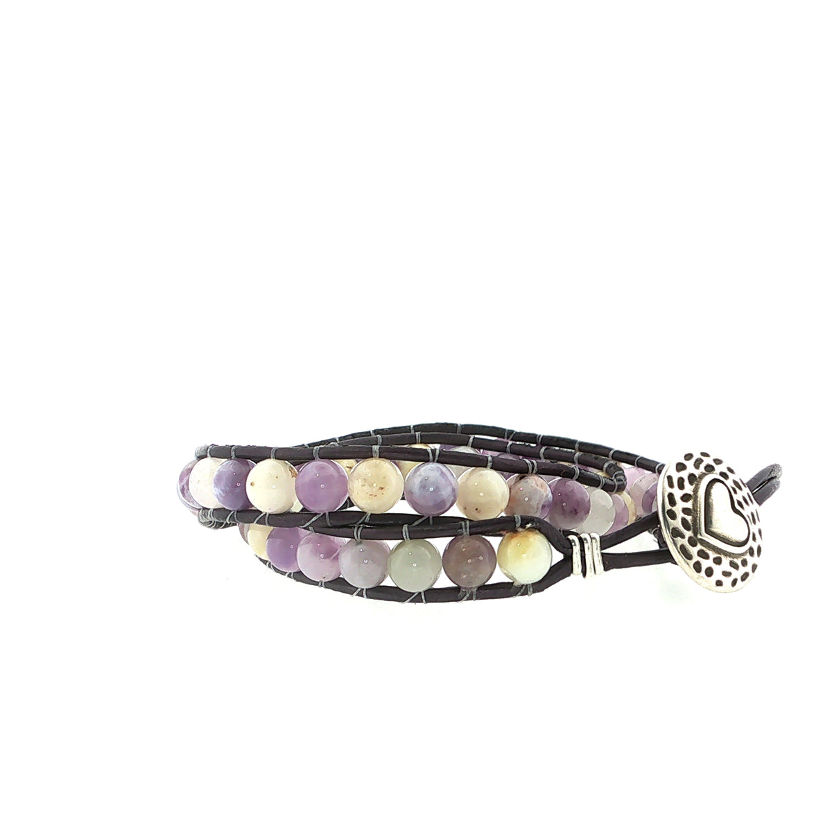 Purple Jade Gemstone Double Leather Wrap Bracelet