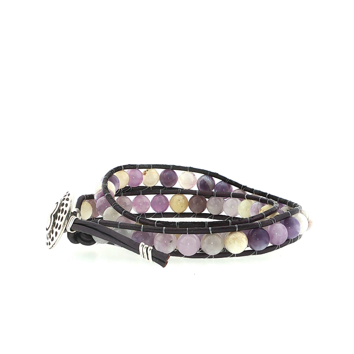 Purple Jade Gemstone Double Leather Wrap Bracelet