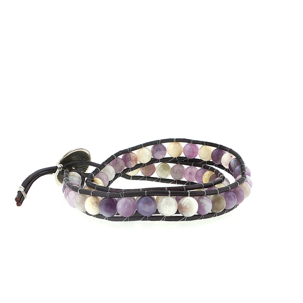 Purple Jade Gemstone Double Leather Wrap Bracelet