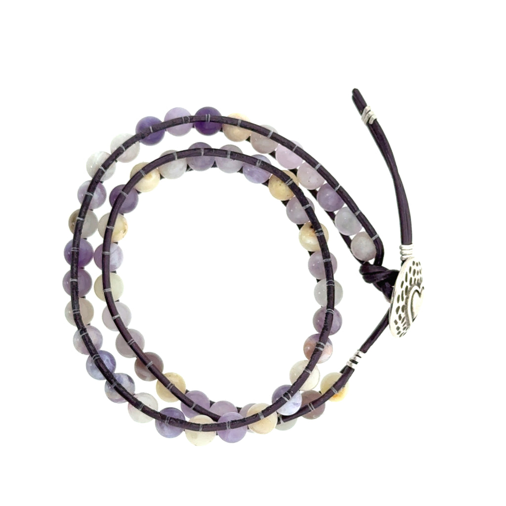 Purple Jade Gemstone Double Leather Wrap Bracelet