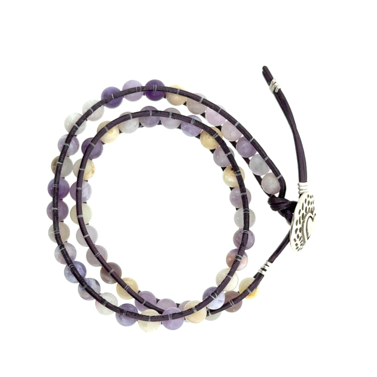Purple Jade Gemstone Double Leather Wrap Bracelet