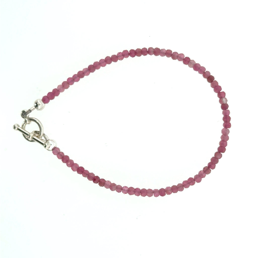 Pink Tourmaline Gemstone Bracelet Faceted Roundels, Sterling Silver or Gold-Filled, Three Style Options