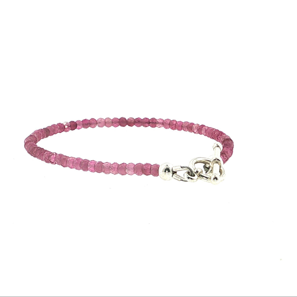 Pink Tourmaline Gemstone Bracelet Faceted Roundels, Sterling Silver or Gold-Filled, Three Style Options