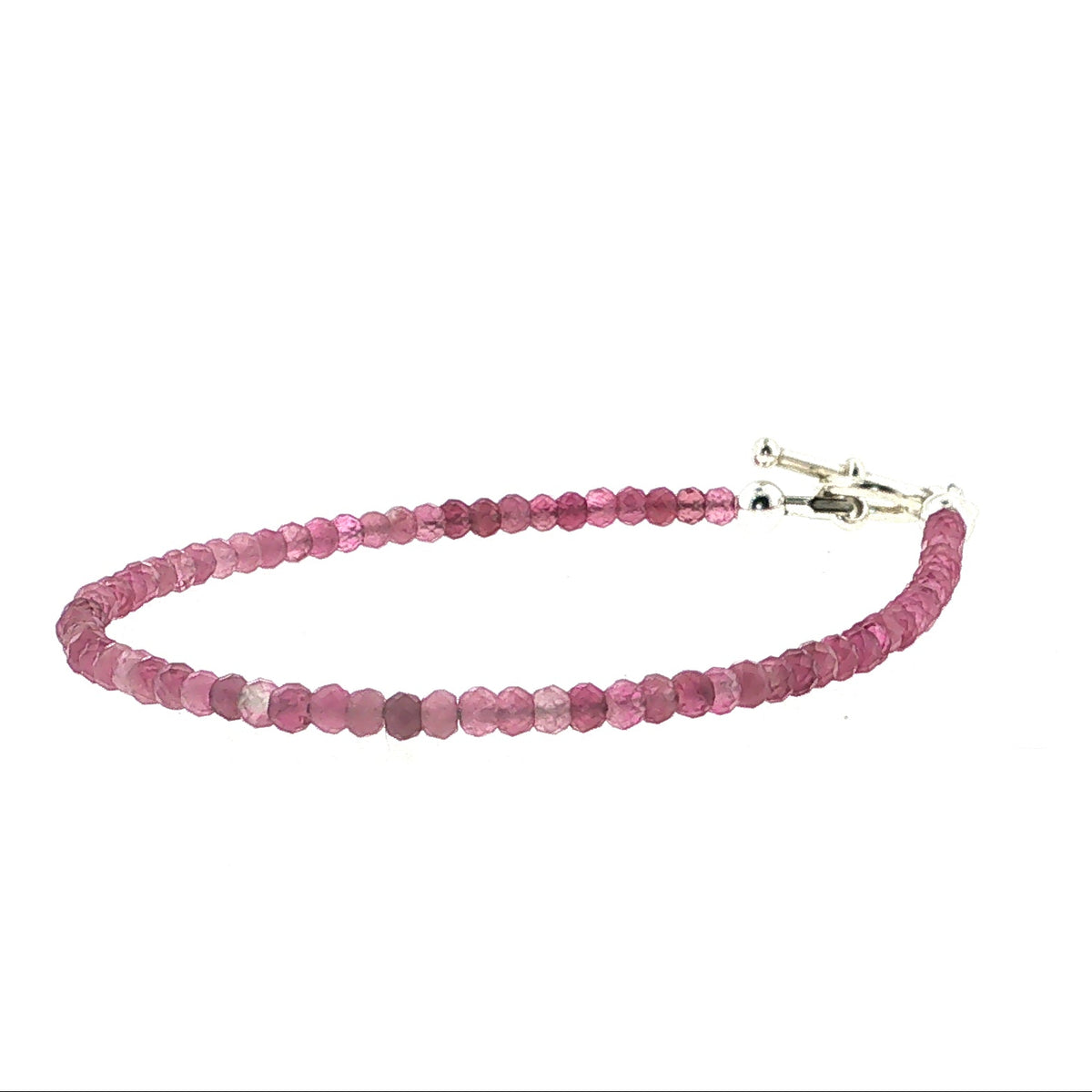Pink Tourmaline Gemstone Bracelet Faceted Roundels, Sterling Silver or Gold-Filled, Three Style Options