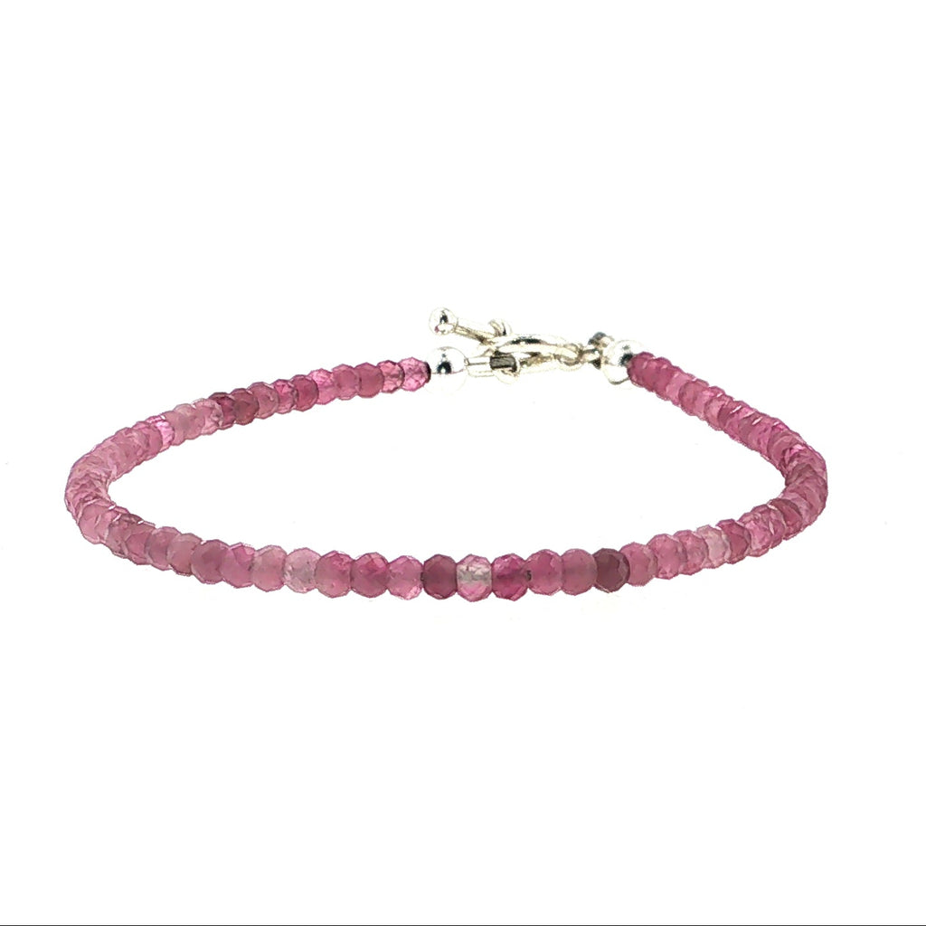 Pink Tourmaline Gemstone Bracelet Faceted Roundels, Sterling Silver or Gold-Filled, Three Style Options