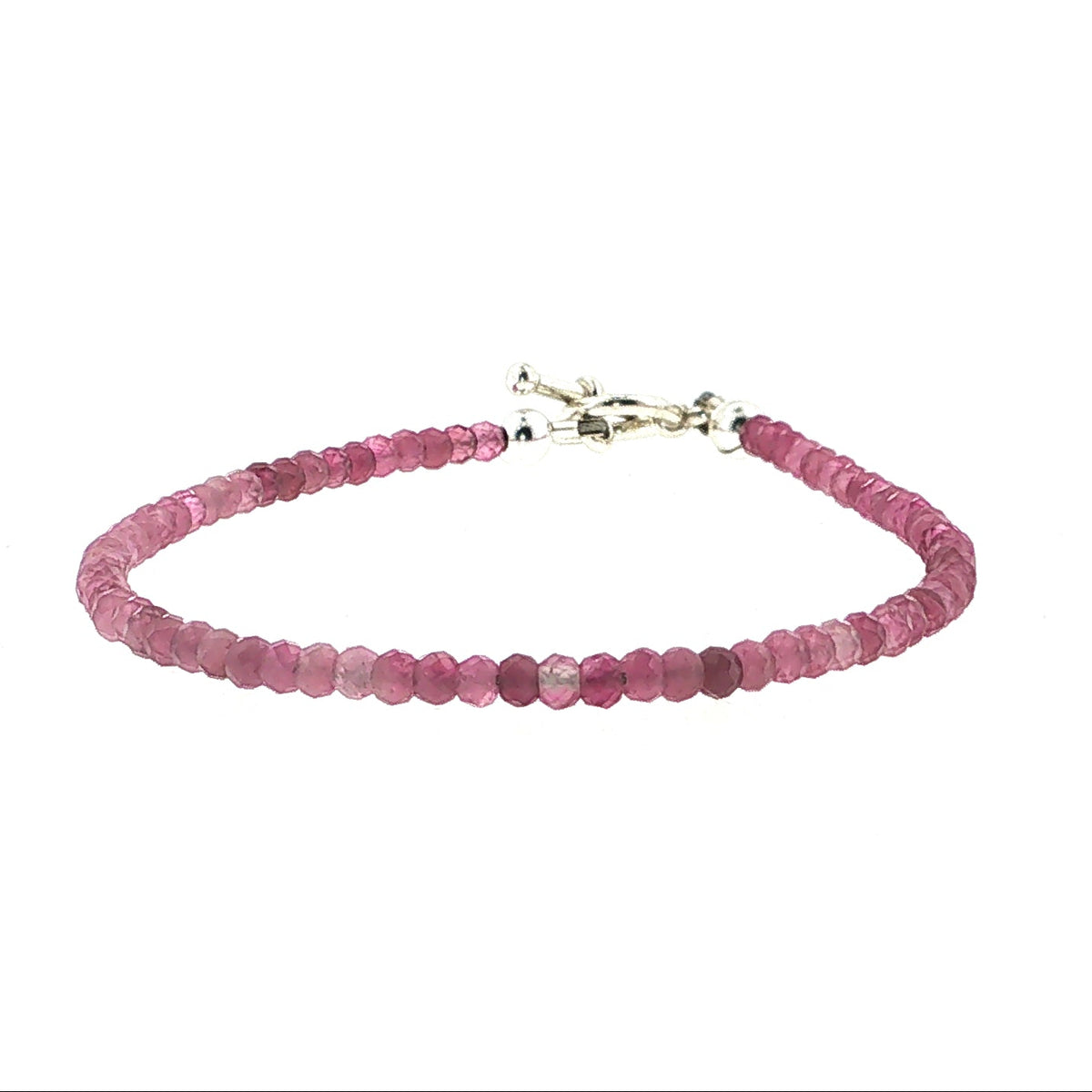 Pink Tourmaline Gemstone Bracelet Faceted Roundels, Sterling Silver or Gold-Filled, Three Style Options