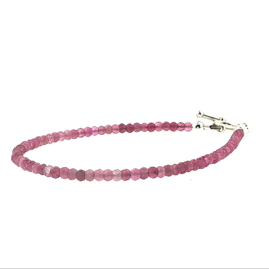 Pink Tourmaline Gemstone Bracelet Faceted Roundels, Sterling Silver or Gold-Filled, Three Style Options