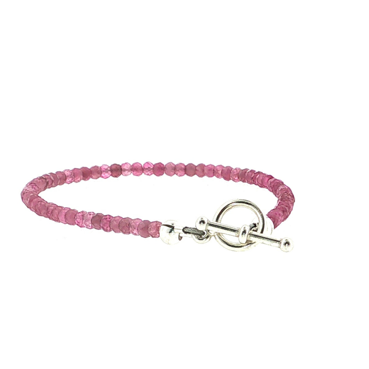 Pink Tourmaline Gemstone Bracelet Faceted Roundels, Sterling Silver or Gold-Filled, Three Style Options