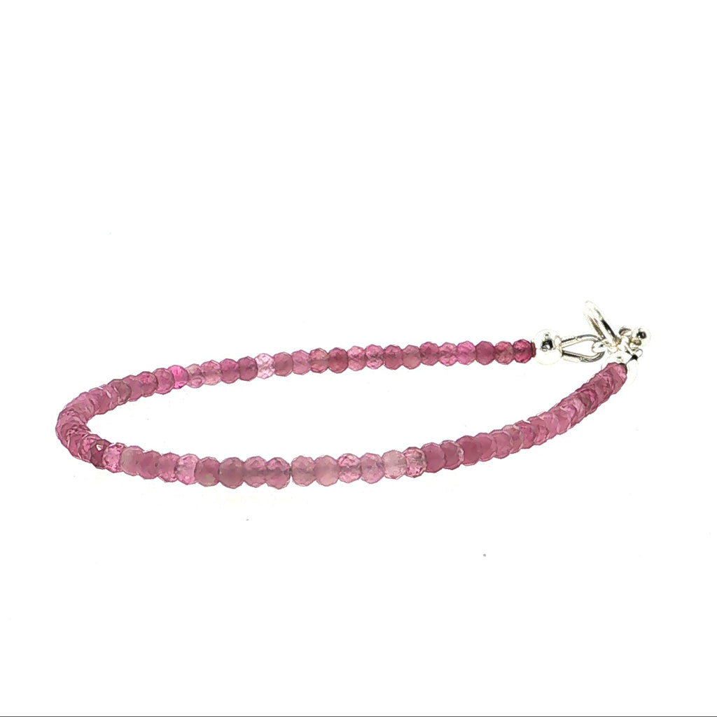 Pink Tourmaline Gemstone Bracelet Faceted Roundels, Sterling Silver or Gold-Filled, Three Style Options