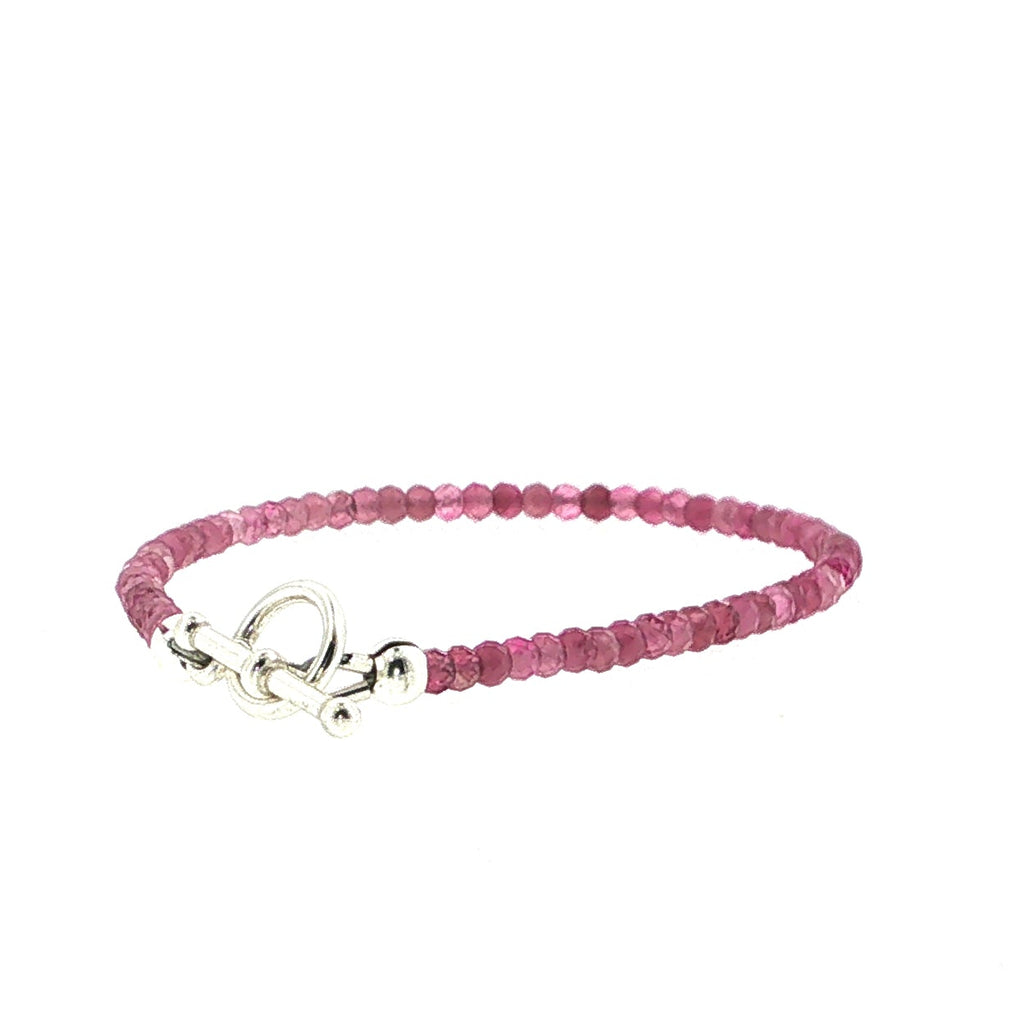 Pink Tourmaline Gemstone Bracelet Faceted Roundels, Sterling Silver or Gold-Filled, Three Style Options