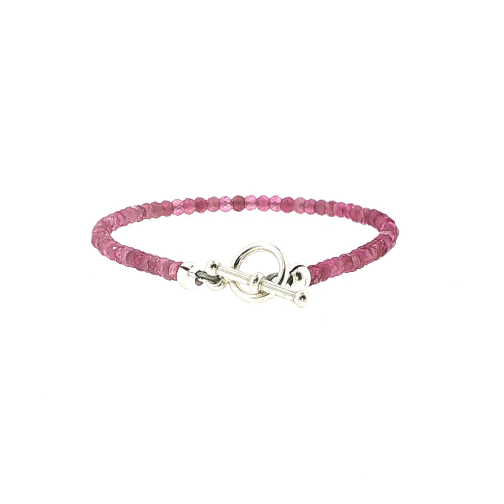 Pink Tourmaline Gemstone Bracelet Faceted Roundels, Sterling Silver or Gold-Filled, Three Style Options