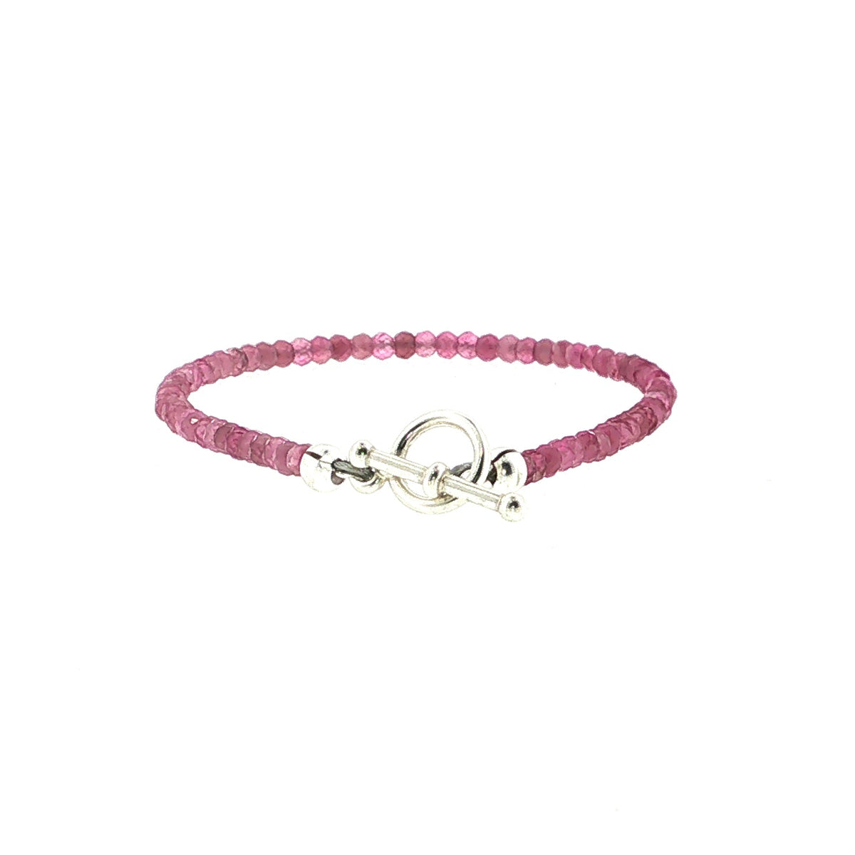 Pink Tourmaline Gemstone Bracelet Faceted Roundels, Sterling Silver or Gold-Filled, Three Style Options