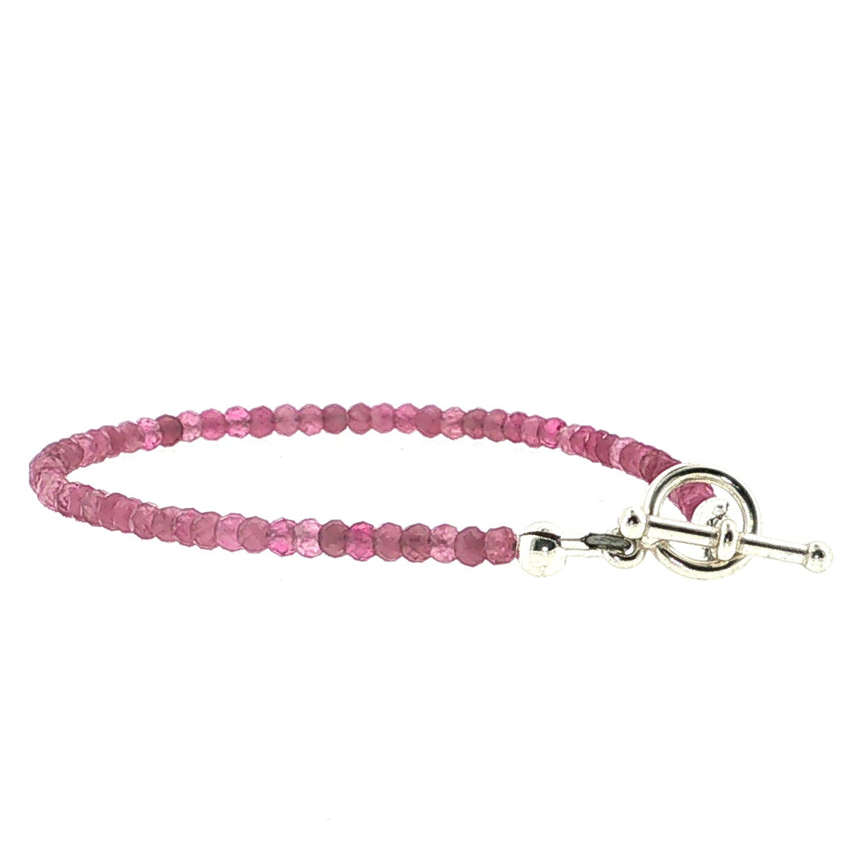 Pink Tourmaline Gemstone Bracelet Faceted Roundels, Sterling Silver or Gold-Filled, Three Style Options