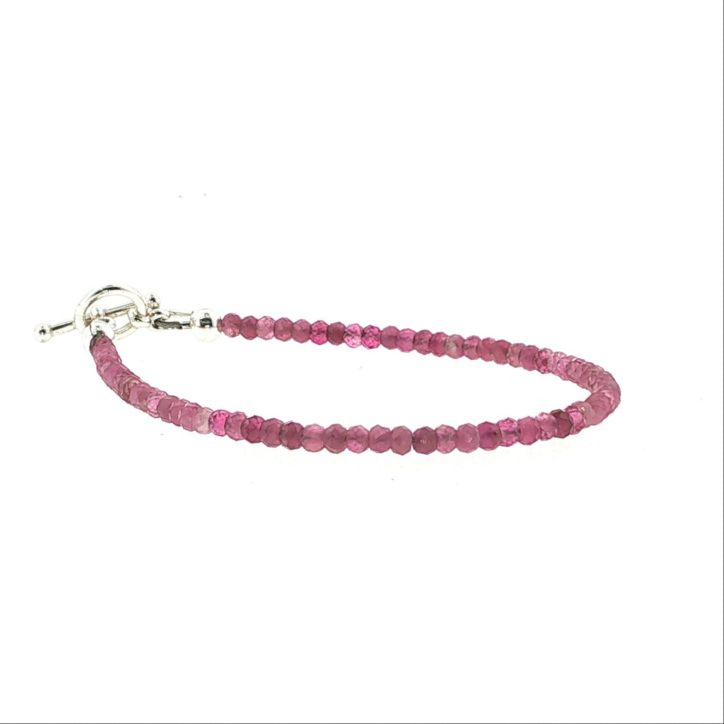 Pink Tourmaline Gemstone Bracelet Faceted Roundels, Sterling Silver or Gold-Filled, Three Style Options