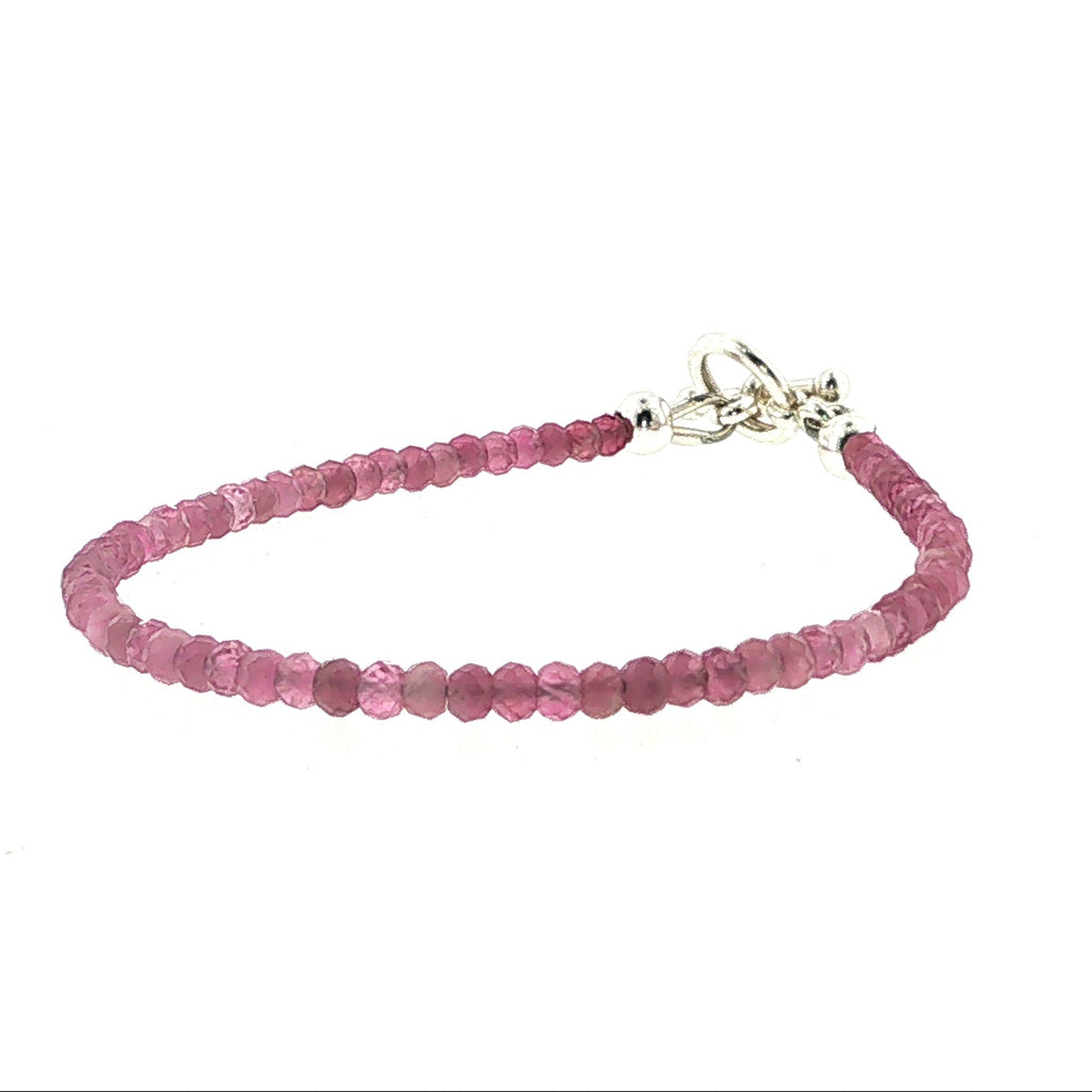 Pink Tourmaline Gemstone Bracelet Faceted Roundels, Sterling Silver or Gold-Filled, Three Style Options