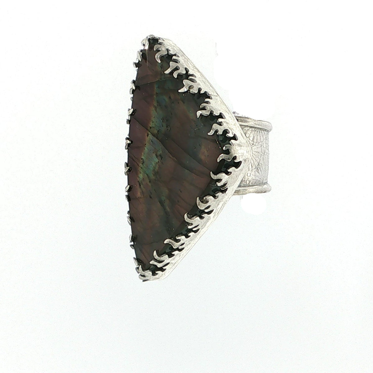 Labradorite Statement Ring Sterling Silver Bezel-Set Cabochon Ring, Size 7.5