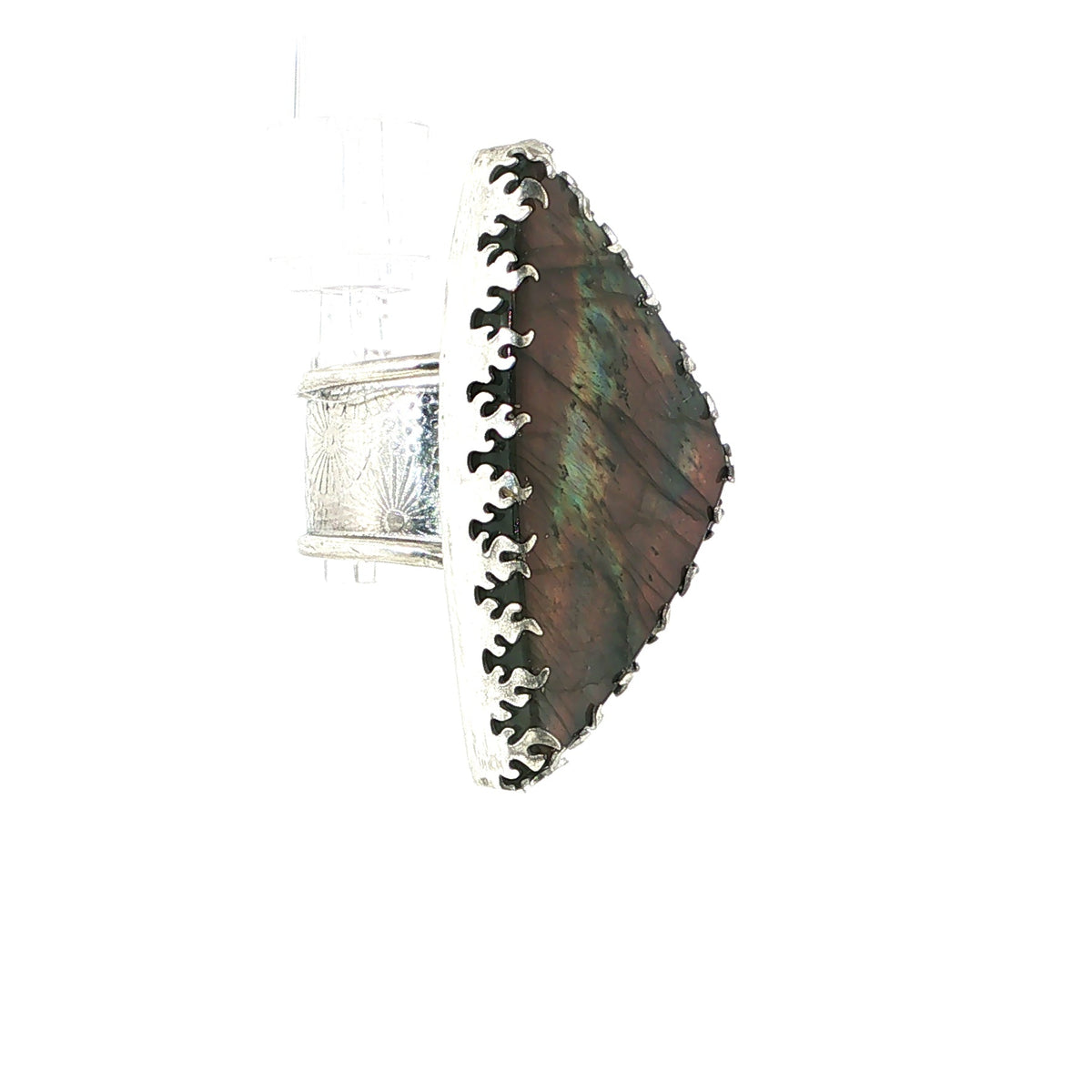 Labradorite Statement Ring Sterling Silver Bezel-Set Cabochon Ring, Size 7.5