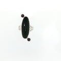 Black Obsidian and Mystic Topaz Sterling Silver Ring Size 7, Split Shank, Bezel-Set Oval Black Obsidian, Tube-Set Mystic Topaz