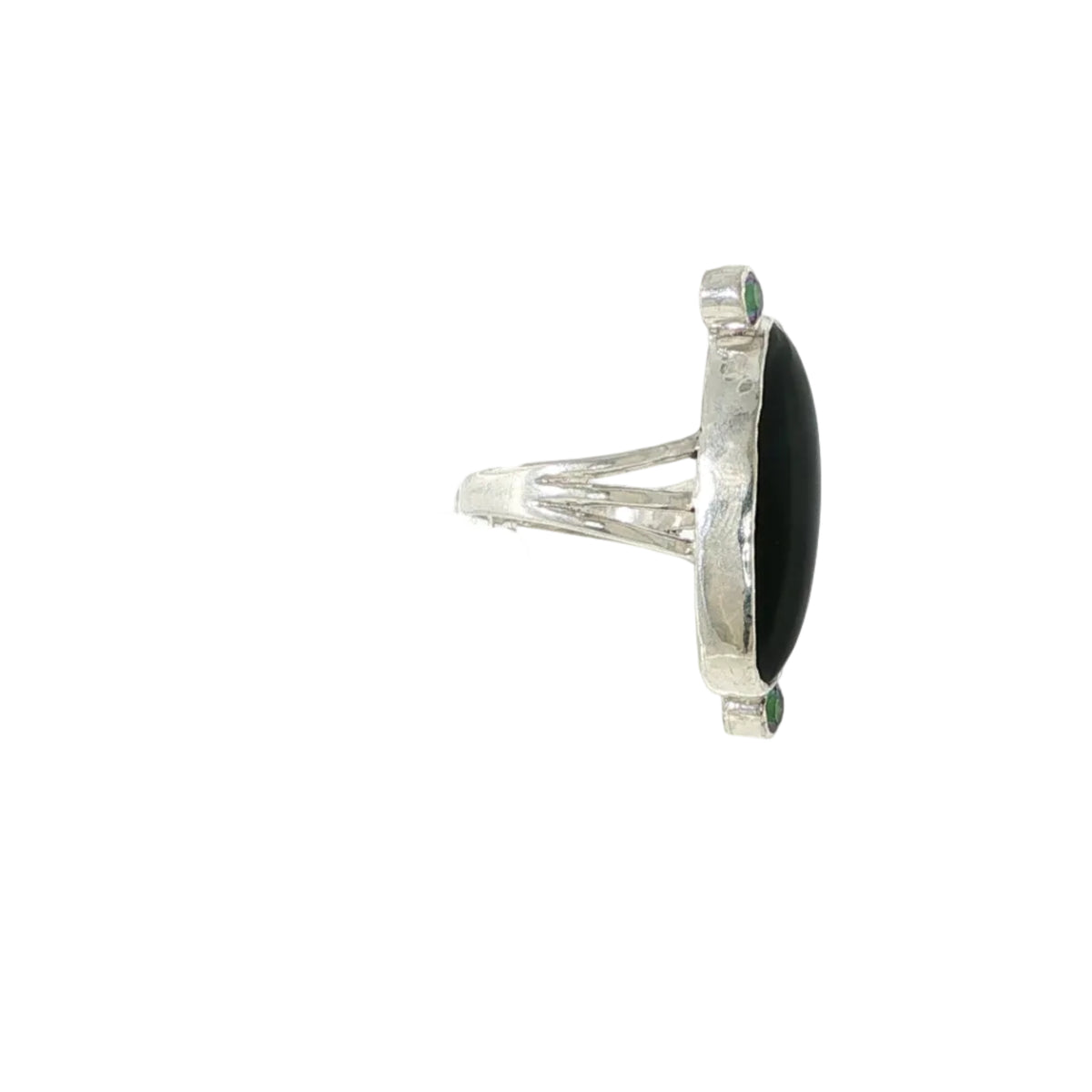 Black Obsidian and Mystic Topaz Sterling Silver Ring Size 7, Split Shank, Bezel-Set Oval Black Obsidian, Tube-Set Mystic Topaz