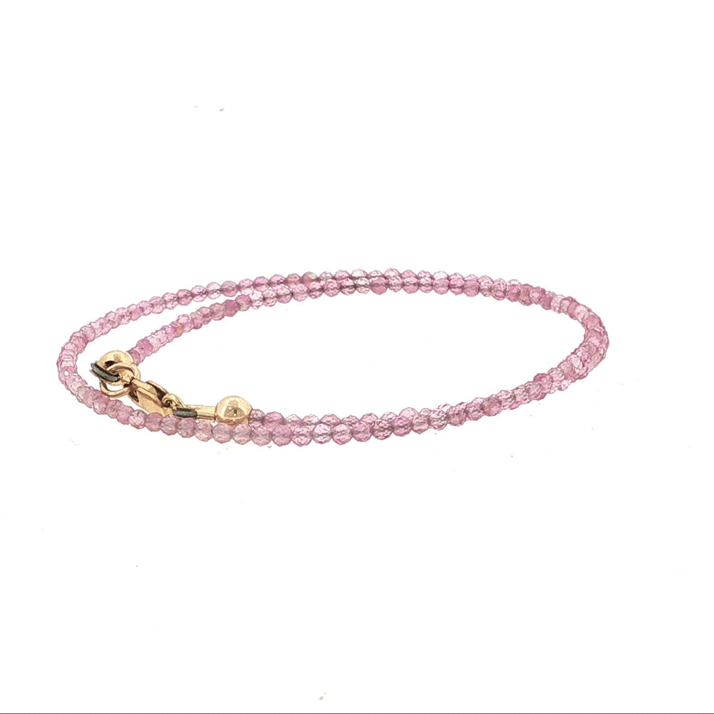 Pink Tourmaline Gemstone Bracelet Faceted Roundels, Sterling Silver or Gold-Filled, Three Style Options