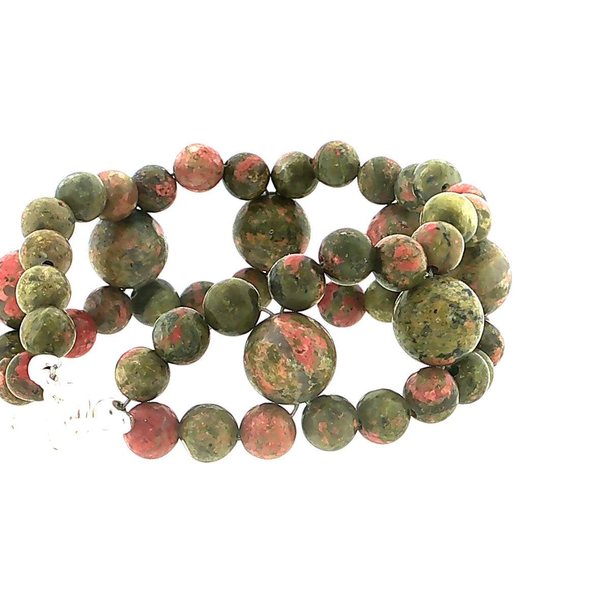 Unakite Gemstone Bracelet, Size 6.5, Cross-Weave, Sterling Silver Toggle