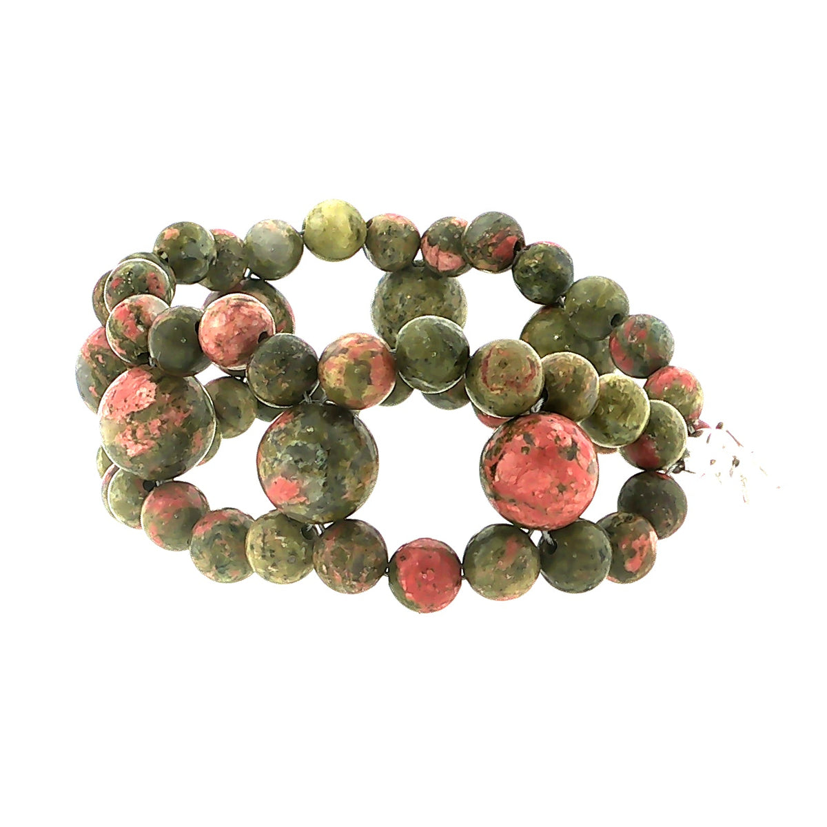 Unakite Gemstone Bracelet, Size 6.5, Cross-Weave, Sterling Silver Toggle