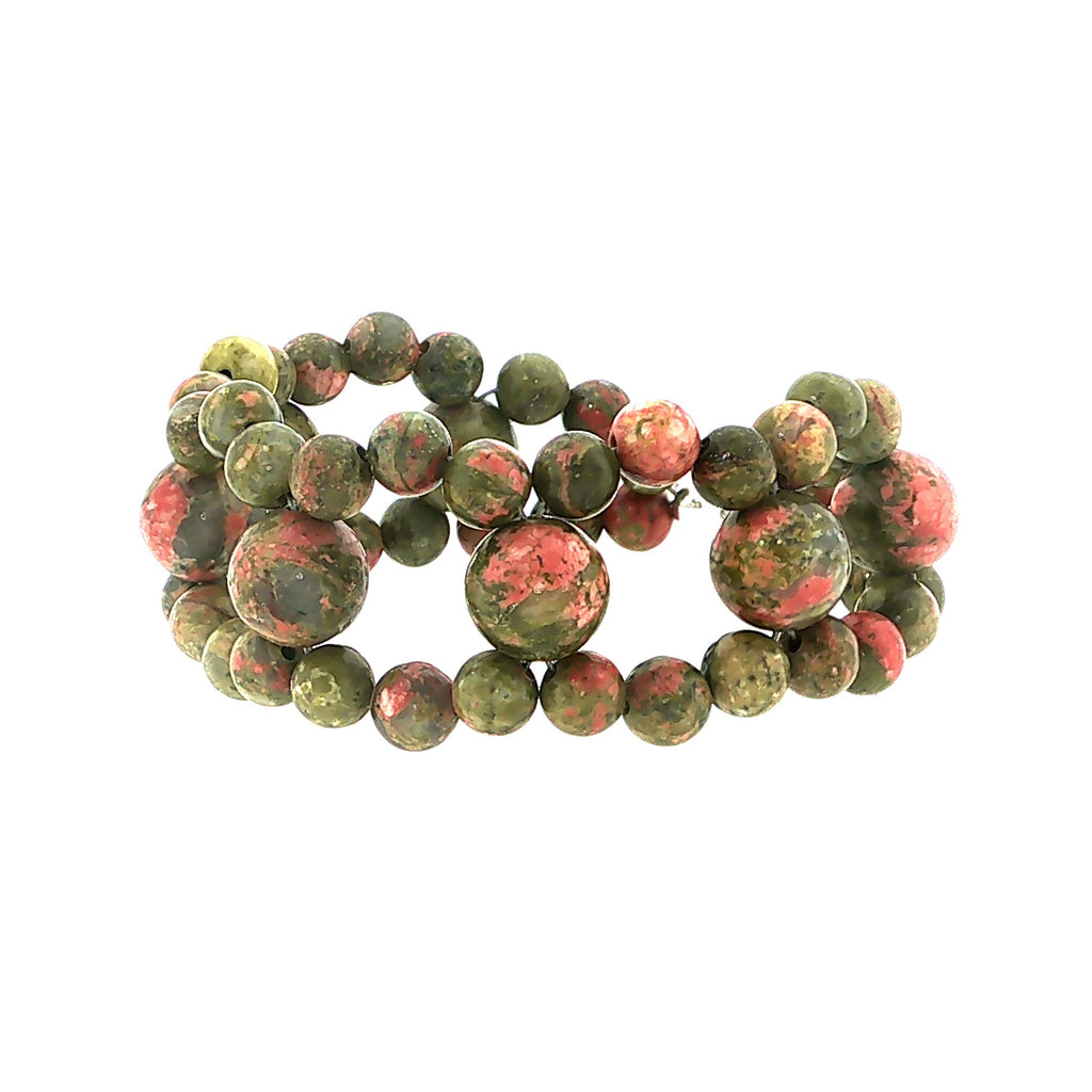 Unakite Gemstone Bracelet, Size 6.5, Cross-Weave, Sterling Silver Toggle