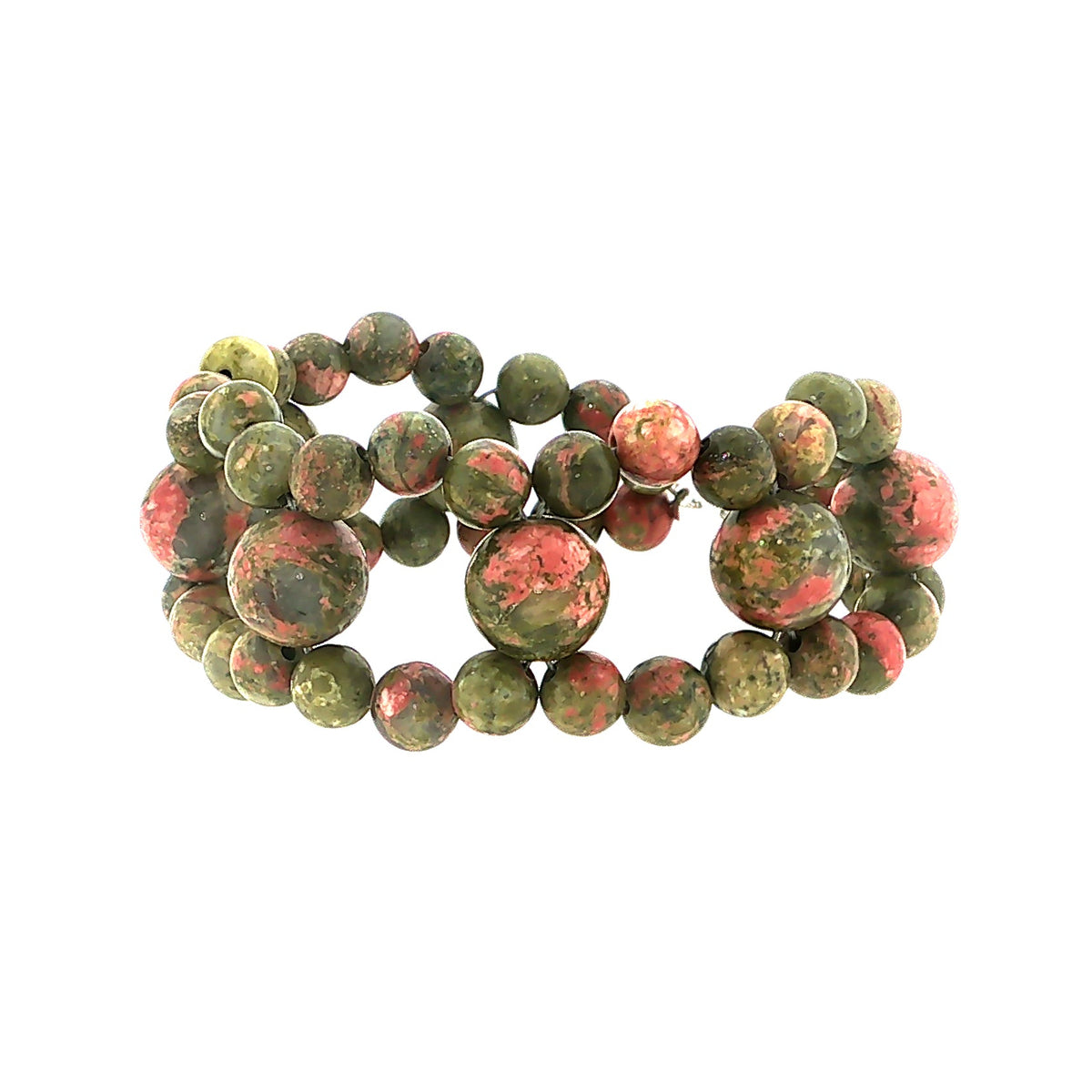 Unakite Gemstone Bracelet, Size 6.5, Cross-Weave, Sterling Silver Toggle