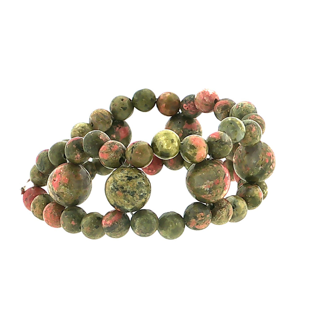 Unakite Gemstone Bracelet, Size 6.5, Cross-Weave, Sterling Silver Toggle