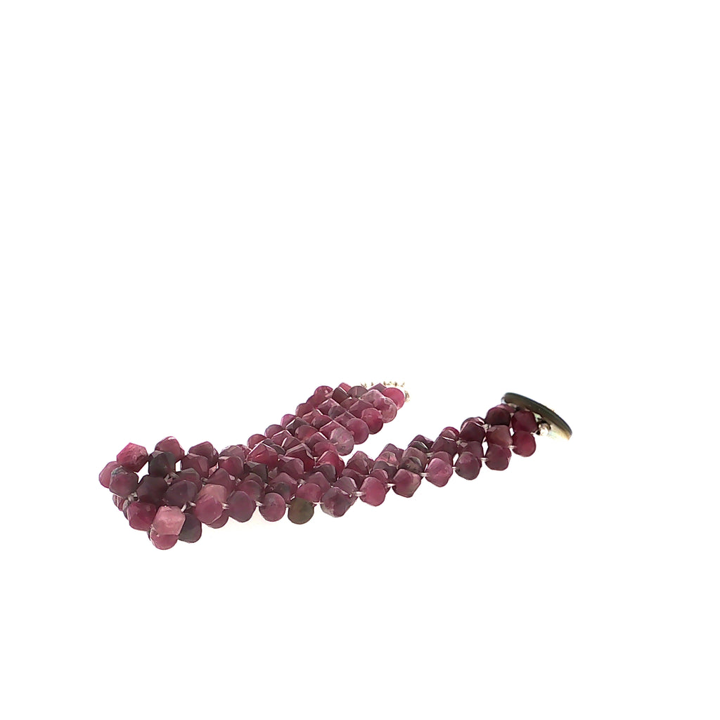 Pink Tourmaline Gemstone Bracelet Size 6, 4mm Faceted Bicone Beads, Right Angle Weave, Sterling Silver Seed Beads, Abalone Shell Button Closure