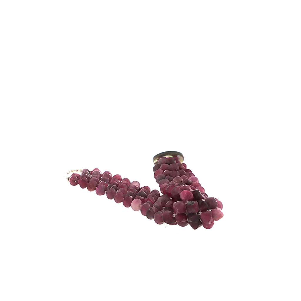 Pink Tourmaline Gemstone Bracelet Size 6, 4mm Faceted Bicone Beads, Right Angle Weave, Sterling Silver Seed Beads, Abalone Shell Button Closure