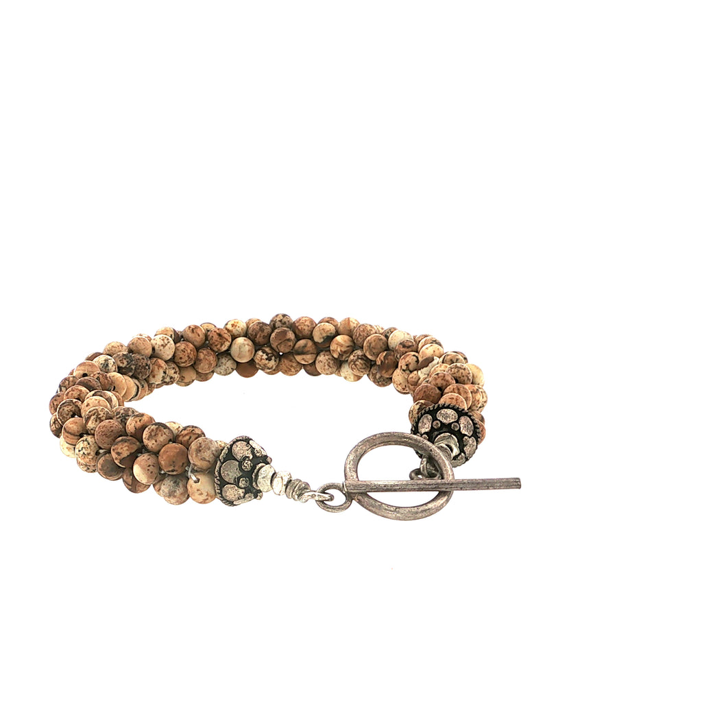 Picture Jasper Gemstone Crocheted Bracelet