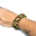 Unakite Gemstone Bracelet, Size 6.5, Cross-Weave, Sterling Silver Toggle
