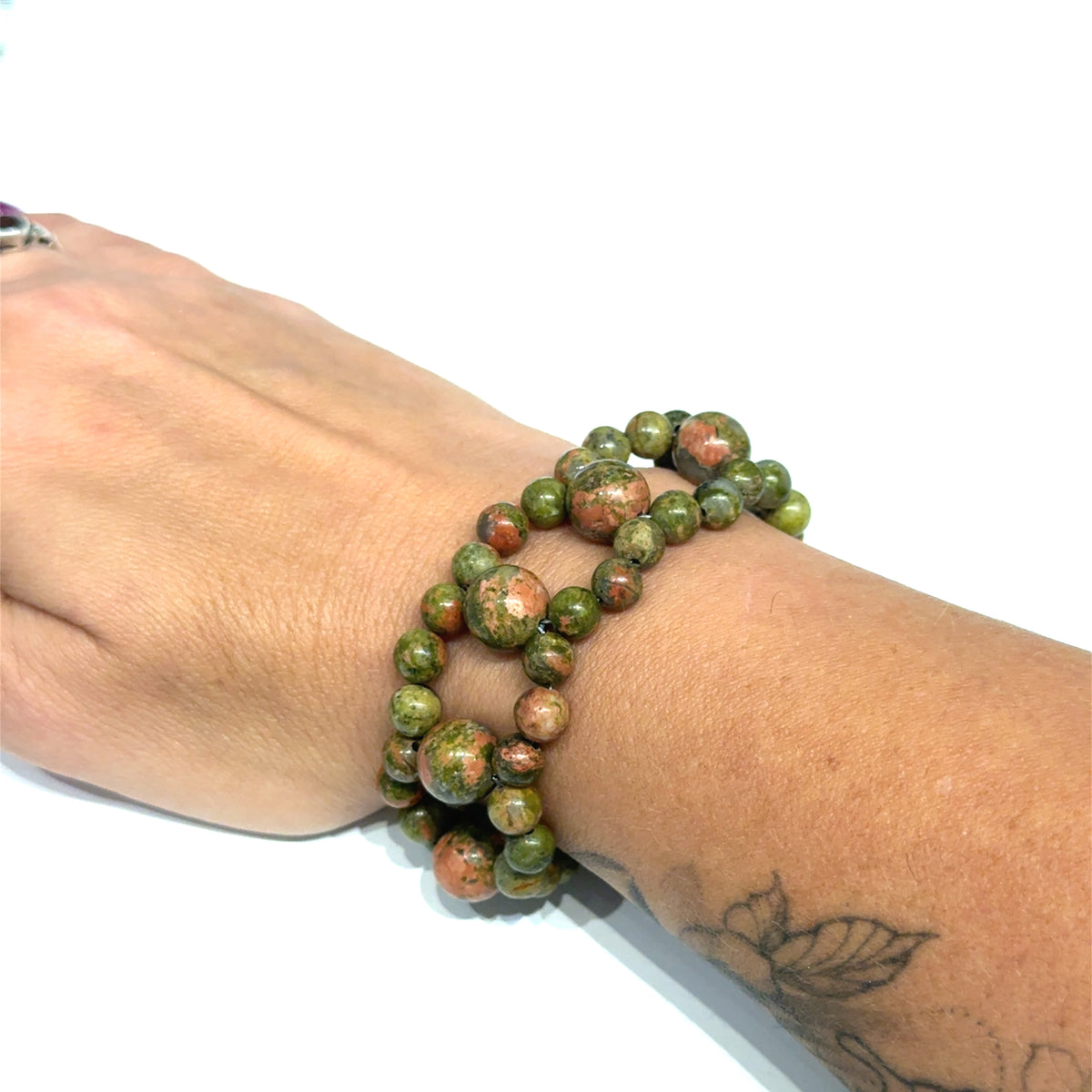 Unakite Gemstone Bracelet, Size 6.5, Cross-Weave, Sterling Silver Toggle